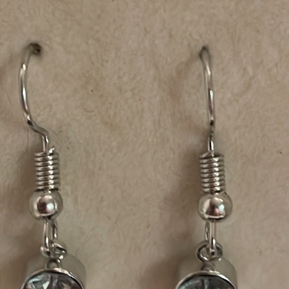 1” silver tone & bezel set clear Austrian crystal dangle drop earrings - Picture 9 of 13